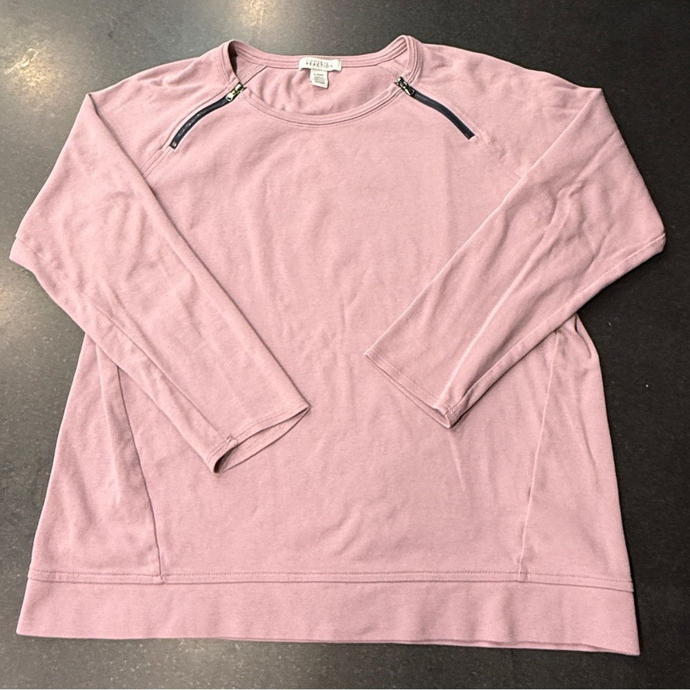 Kenneth Cole Reaction Sweatshirt Womens Large Pink Zipper Shoulder Cotton